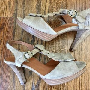 Paul Green Neutral Nu-buck Suede Heeled Sandals Sz 6